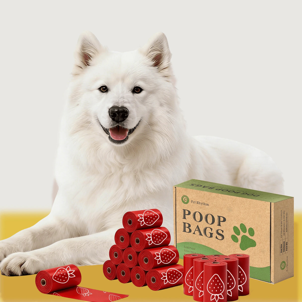 Pet rhythm 630pcs Strawberry Scented Dog Poop Bags- Red Pet Waste Bags With Dispenser, Extra Large 13x9 Inch Leak-Proof Scented Bags For Walking Dogs And Cat Litter
