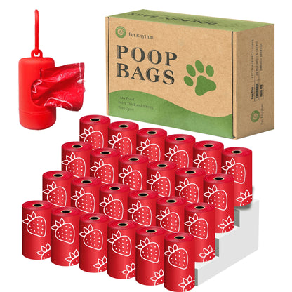 Pet rhythm 630pcs Strawberry Scented Dog Poop Bags- Red Pet Waste Bags With Dispenser, Extra Large 13x9 Inch Leak-Proof Scented Bags For Walking Dogs And Cat Litter