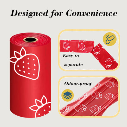 Pet rhythm 630pcs Strawberry Scented Dog Poop Bags- Red Pet Waste Bags With Dispenser, Extra Large 13x9 Inch Leak-Proof Scented Bags For Walking Dogs And Cat Litter