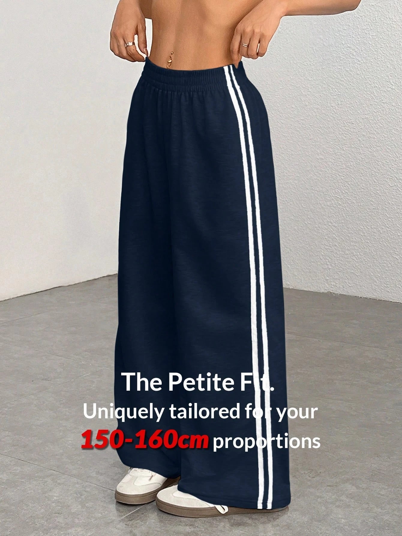 PETITE Casual Navy Blue Sweatpants With Side Stripe Design For Comfortable Everyday Looks,Petite Women