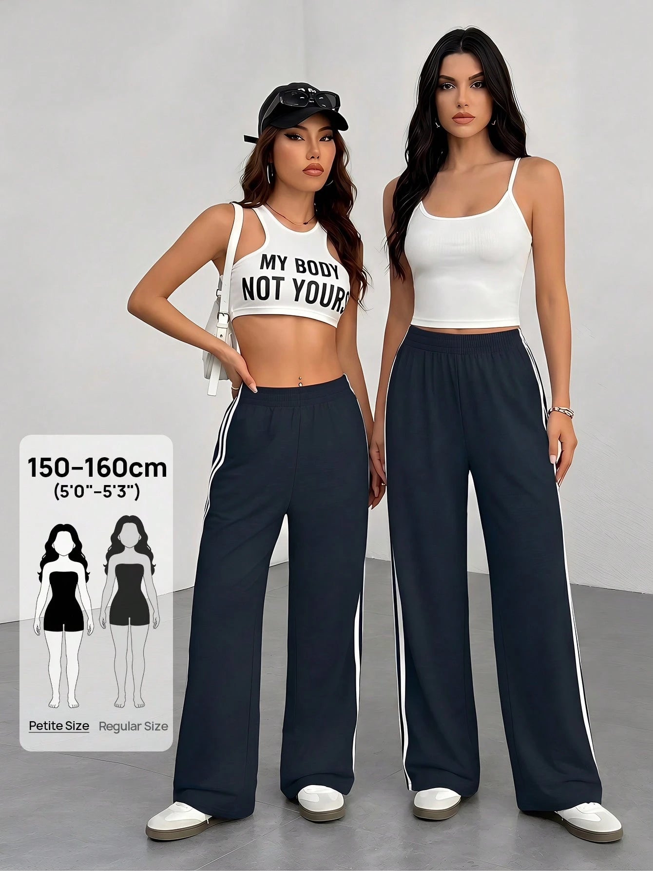 PETITE Casual Navy Blue Sweatpants With Side Stripe Design For Comfortable Everyday Looks,Petite Women