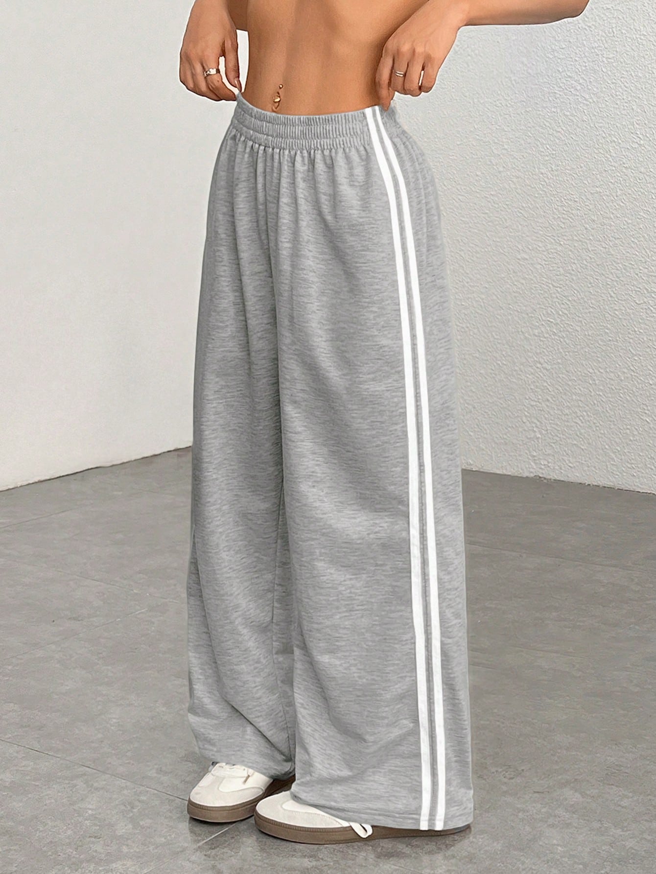 PETITE Casual Navy Blue Sweatpants With Side Stripe Design For Comfortable Everyday Looks,Petite Women