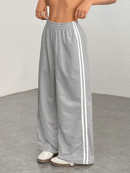 PETITE Casual Navy Blue Sweatpants With Side Stripe Design For Comfortable Everyday Looks,Petite Women