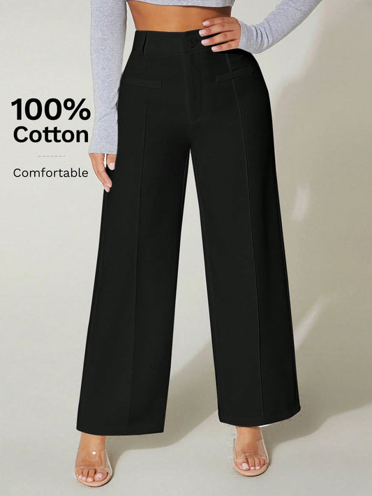 PETITE High Waist Wide Leg Summer Dress Pants 100% Cotton,Petite Women