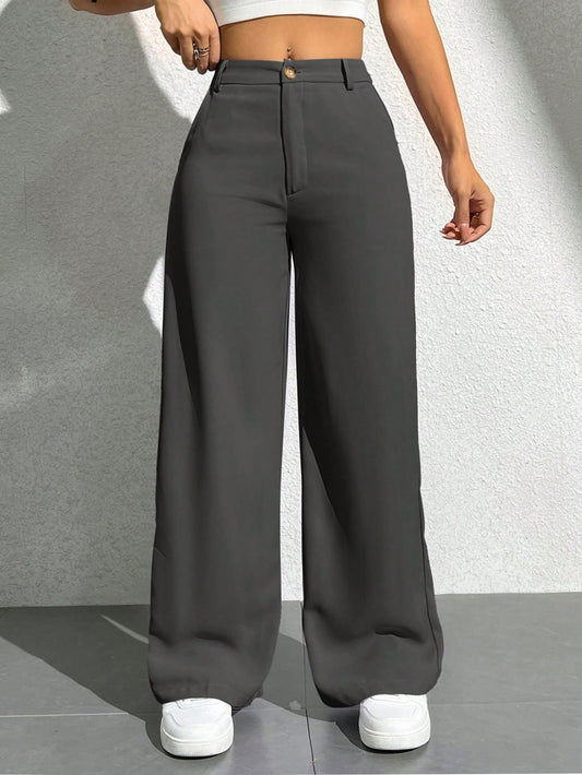PETITE Women Plain Pocket Wide Leg Loose Casual Pants,Petite Women