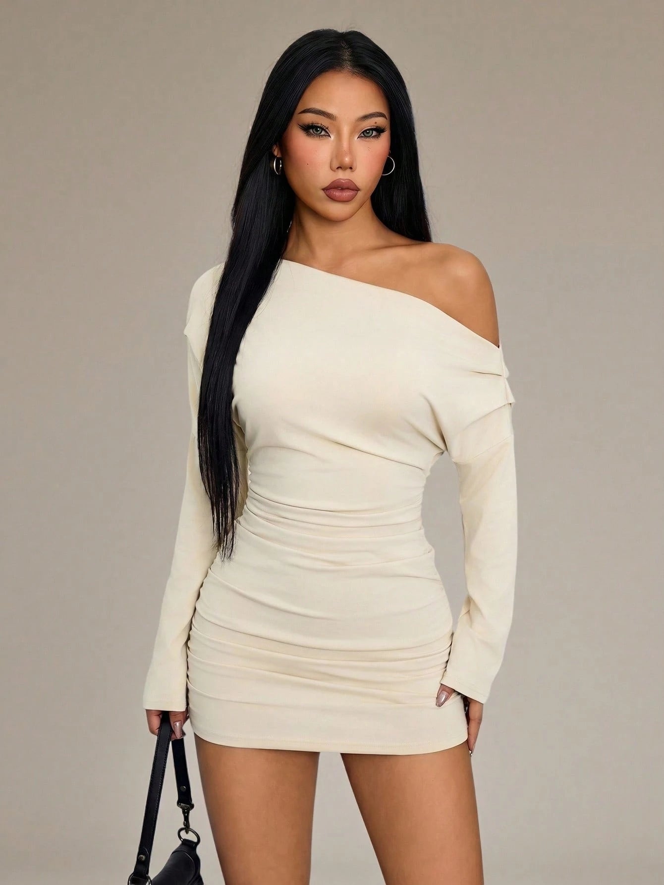PETITE Women's Fashion Sexy Solid Color Asymmetric Neck Mini Dress,Dresses For Women Summer,Petite Women
