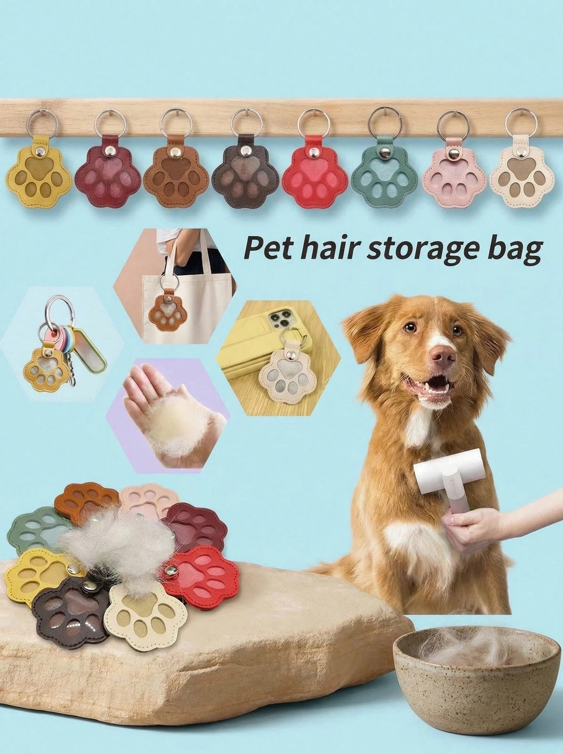PETSIN Hippyboyd Pet Hair Keepsake Storage Bag- Multifunctional Portable Keychain Cat Dog Hair Storage Bag, Suitable For Furry Pets Like Cats, Dogs, Rabbits, Pet Hair Keepsake Storage Box