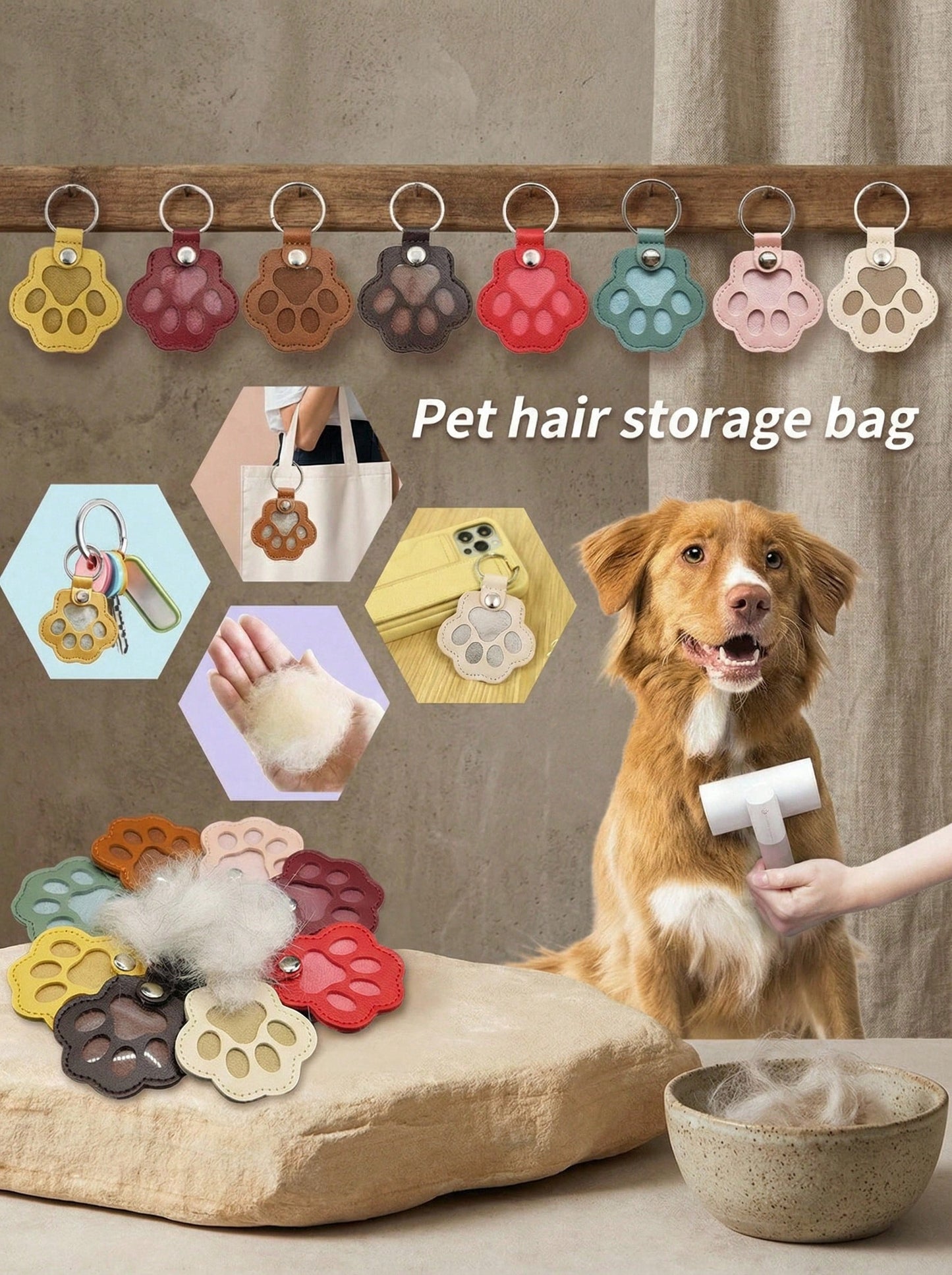 PETSIN Hippyboyd Pet Hair Keepsake Storage Bag- Multifunctional Portable Keychain Cat Dog Hair Storage Bag, Suitable For Furry Pets Like Cats, Dogs, Rabbits, Pet Hair Keepsake Storage Box