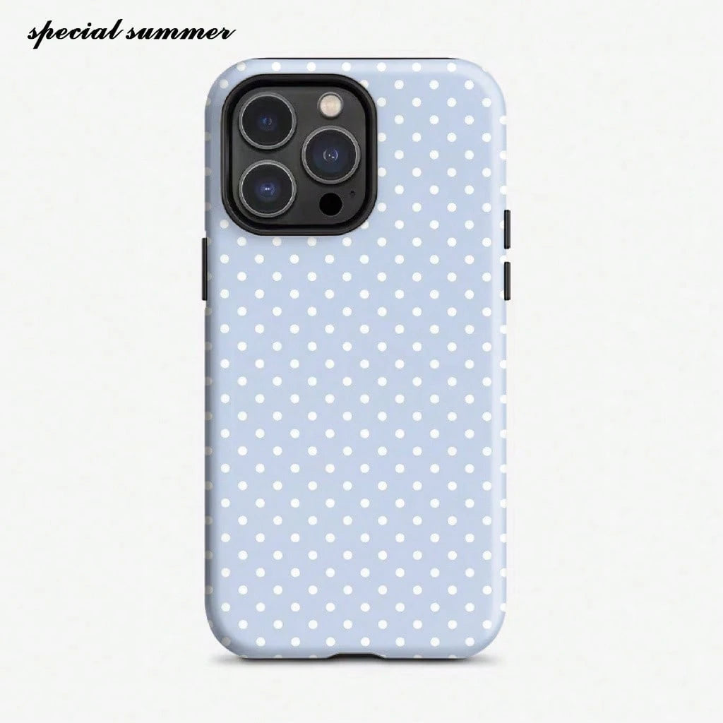Phone Case For IPhone 17, 17 Pro, 17 Air, 16 Pro Max, 16, 15 Pro, 13, 11, 12, XS, 8 Plus, 7, 12 Mini, Simple Light Blue Polka Dot Pattern, Glossy Hard Case