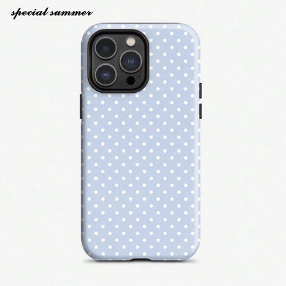 Phone Case For IPhone 17, 17 Pro, 17 Air, 16 Pro Max, 16, 15 Pro, 13, 11, 12, XS, 8 Plus, 7, 12 Mini, Simple Light Blue Polka Dot Pattern, Glossy Hard Case