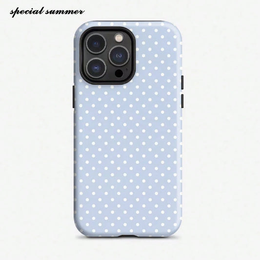 Phone Case For IPhone 17, 17 Pro, 17 Air, 16 Pro Max, 16, 15 Pro, 13, 11, 12, XS, 8 Plus, 7, 12 Mini, Simple Light Blue Polka Dot Pattern, Glossy Hard Case