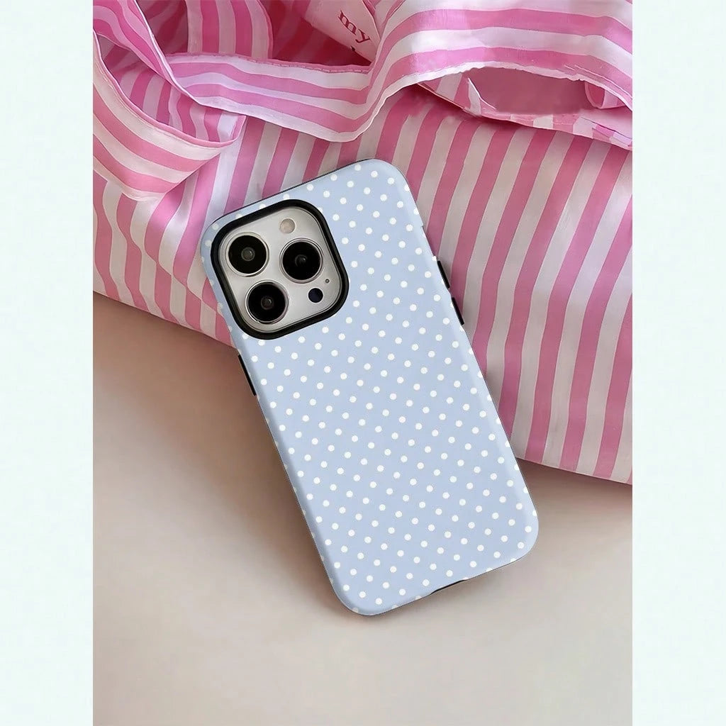 Phone Case For IPhone 17, 17 Pro, 17 Air, 16 Pro Max, 16, 15 Pro, 13, 11, 12, XS, 8 Plus, 7, 12 Mini, Simple Light Blue Polka Dot Pattern, Glossy Hard Case