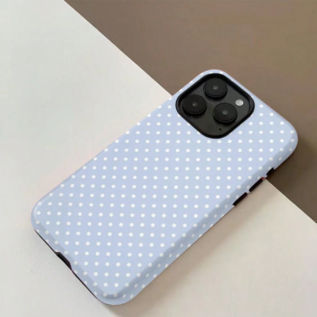 Phone Case For IPhone 17, 17 Pro, 17 Air, 16 Pro Max, 16, 15 Pro, 13, 11, 12, XS, 8 Plus, 7, 12 Mini, Simple Light Blue Polka Dot Pattern, Glossy Hard Case