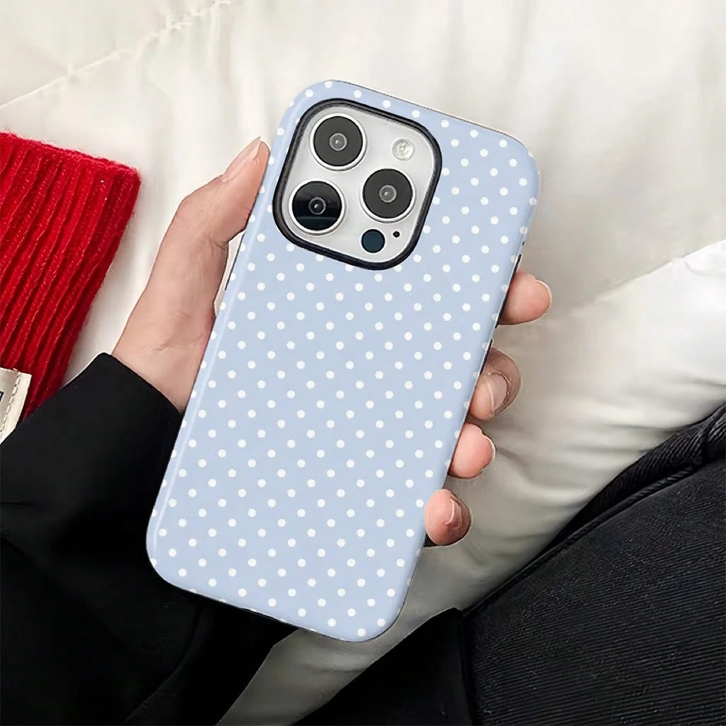 Phone Case For IPhone 17, 17 Pro, 17 Air, 16 Pro Max, 16, 15 Pro, 13, 11, 12, XS, 8 Plus, 7, 12 Mini, Simple Light Blue Polka Dot Pattern, Glossy Hard Case