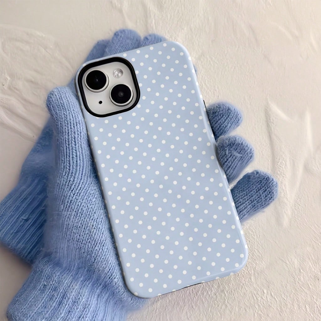 Phone Case For IPhone 17, 17 Pro, 17 Air, 16 Pro Max, 16, 15 Pro, 13, 11, 12, XS, 8 Plus, 7, 12 Mini, Simple Light Blue Polka Dot Pattern, Glossy Hard Case