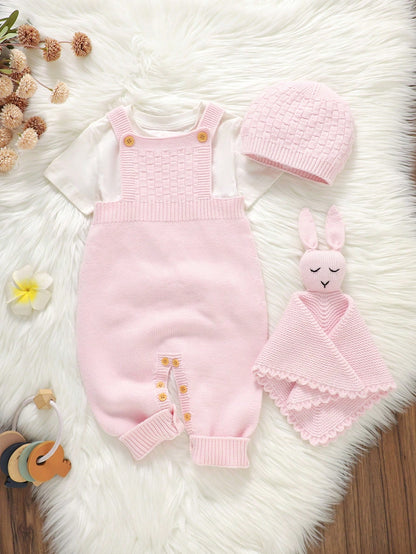 Pink Baby Girls Sweater Romper, Newborn Gift, Suitable For Newborn Full Moon Outfit, Parent-Child Gathering, Travel Vacation, Daily Wear, 100 Days & 1 Year Old Photoshoot, Gentle & Sweet Style