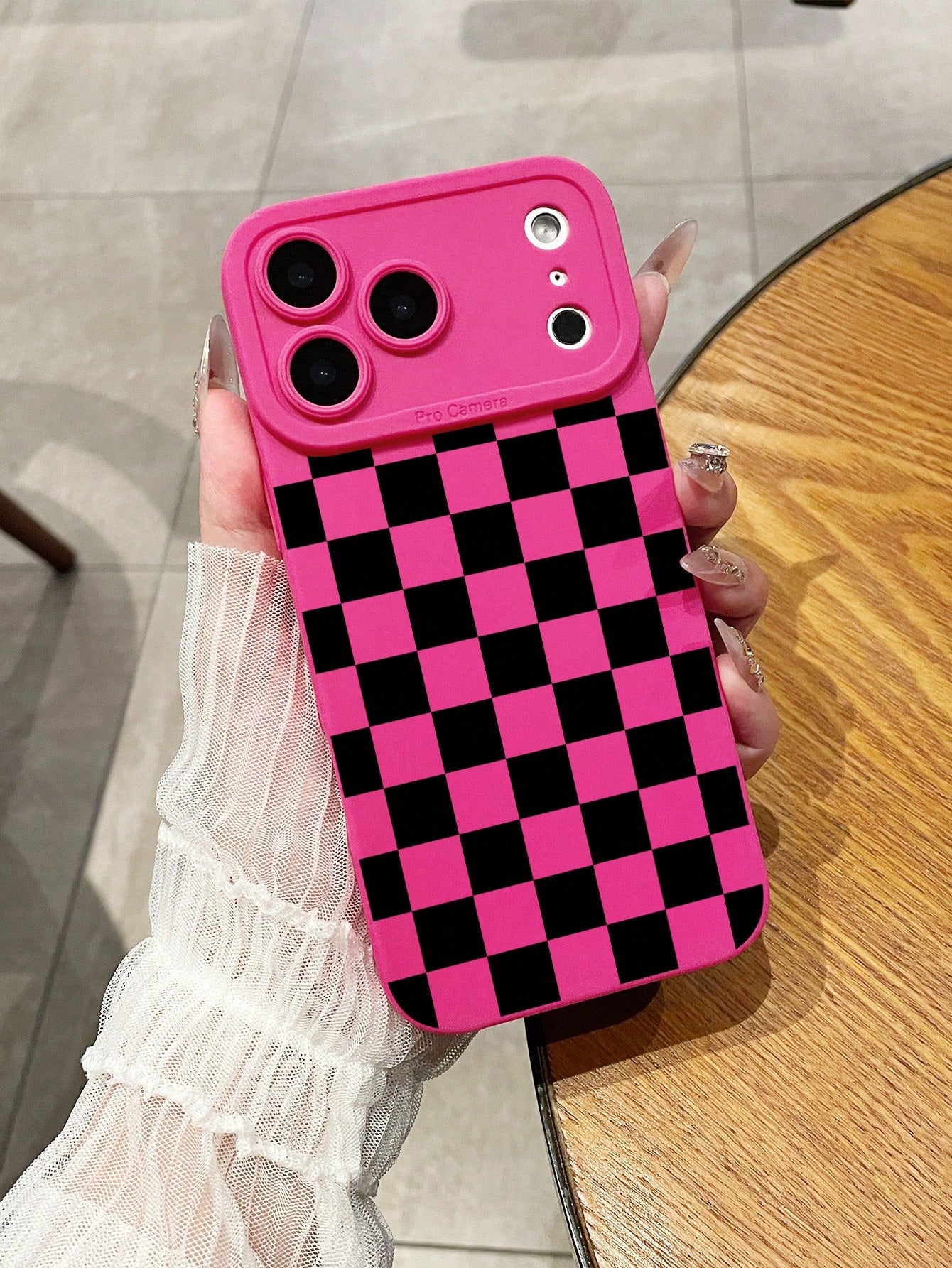 Pink Black Checkered Pattern TPU Fashion Phone Case Y2K Matte Frosted TPU Phone Case With Camera Protection, Checkered Pink, Compatible With IPhone 16/16 Pro/16 Pro Max/17, 13/14/15, 17 Pro Max, Galax