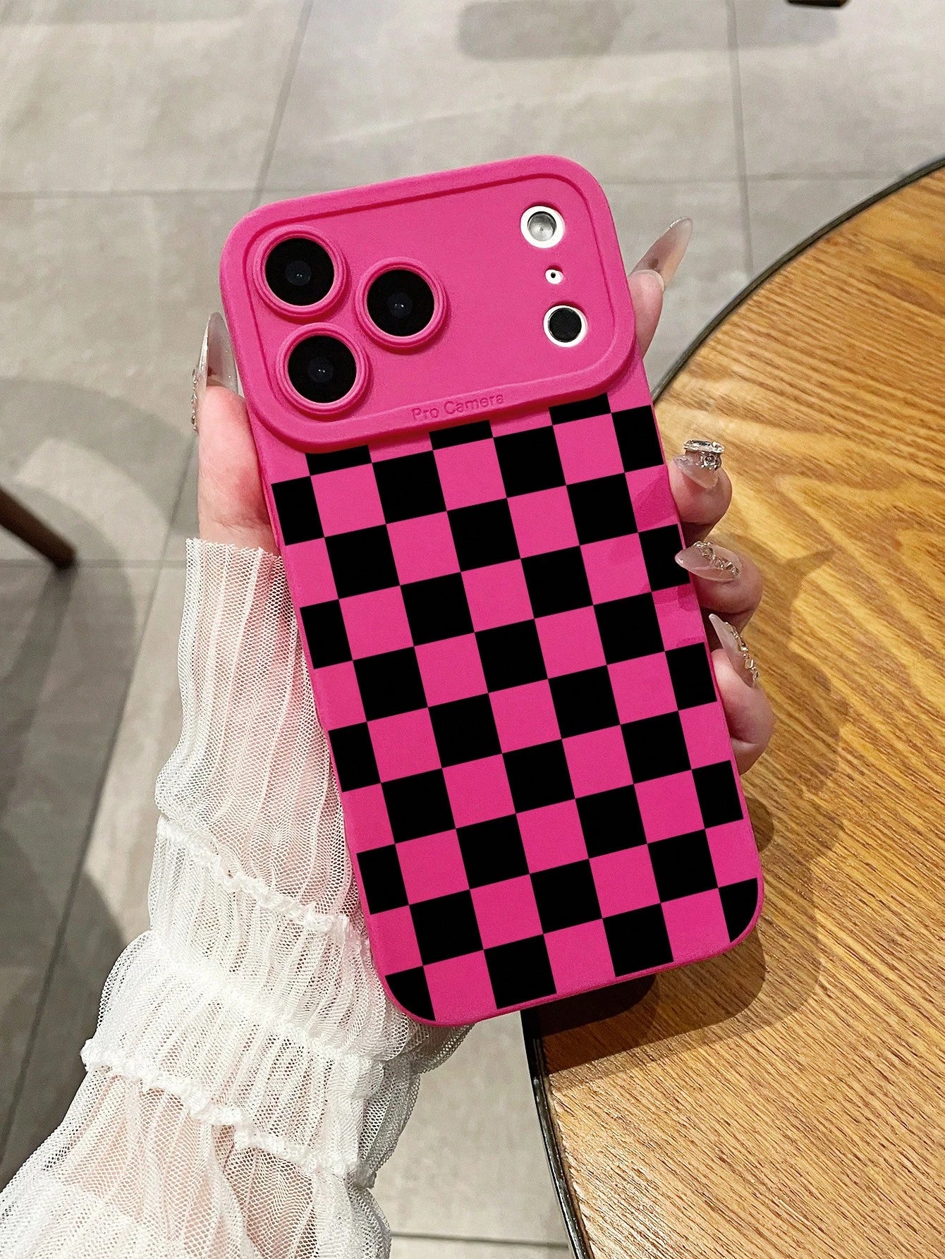 Pink Black Checkered Pattern TPU Fashion Phone Case Y2K Matte Frosted TPU Phone Case With Camera Protection, Checkered Pink, Compatible With IPhone 16/16 Pro/16 Pro Max/17, 13/14/15, 17 Pro Max, Galax