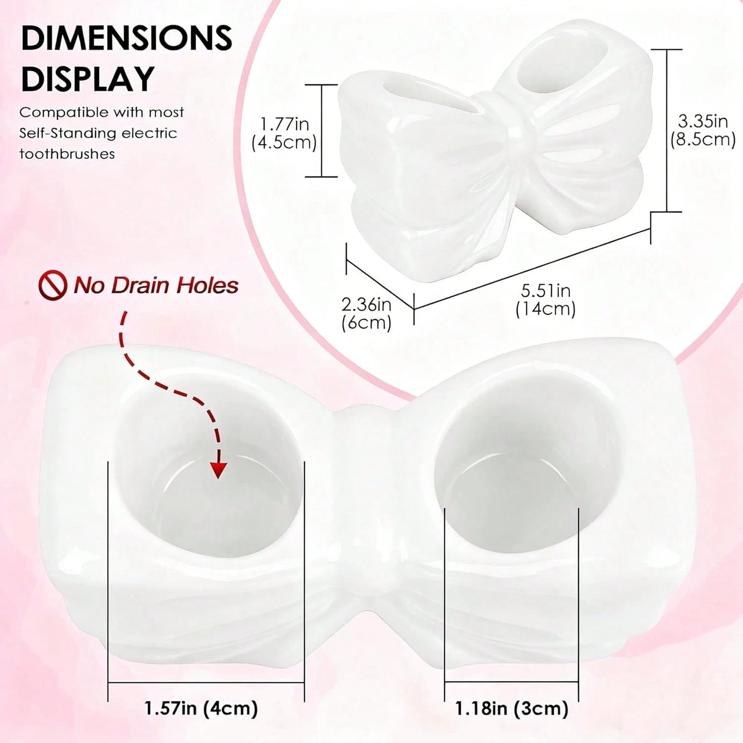 Pink Bow Ceramic Holder- Butterfly Toothbrush Holder, Makeup Brush Organizer And Decorative Storage- Pink Bow Bathroom Decor And Vanity, Desk Or Girls Room Accessories