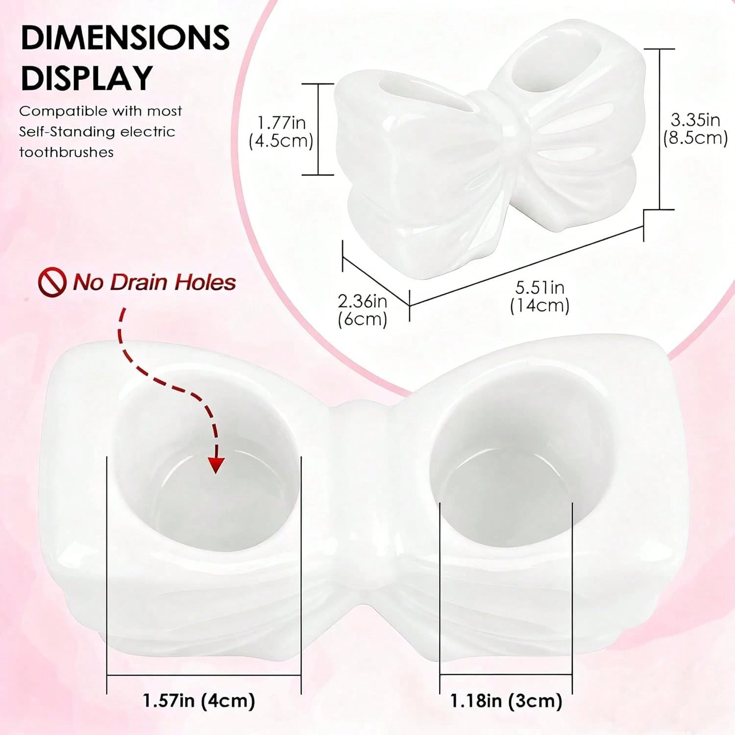 Pink Bow Ceramic Holder- Butterfly Toothbrush Holder, Makeup Brush Organizer And Decorative Storage- Pink Bow Bathroom Decor And Vanity, Desk Or Girls Room Accessories