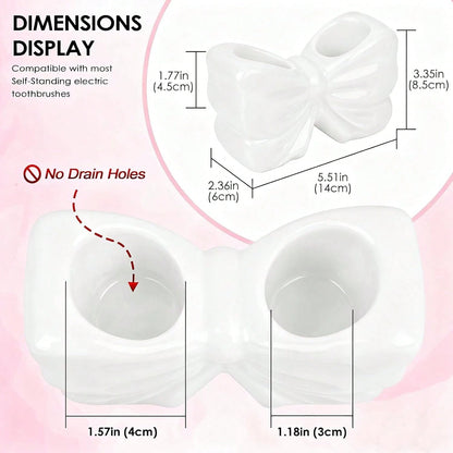 Pink Bow Ceramic Holder- Butterfly Toothbrush Holder, Makeup Brush Organizer And Decorative Storage- Pink Bow Bathroom Decor And Vanity, Desk Or Girls Room Accessories