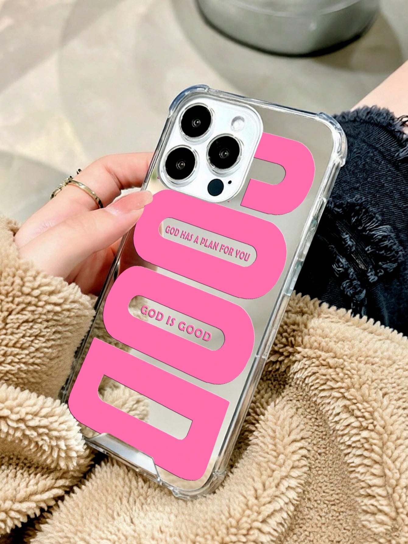 Pink "GOOD" Slogan Shockproof Mirror Acrylic Phone Case, Compatible With IPhone 13/11/17/17pro/16/14/15/15pro/15 Plus/15 Promax/13pro/14pro/12mini/13mini/11promax/12promax/13promax/14promax/14plus/17p
