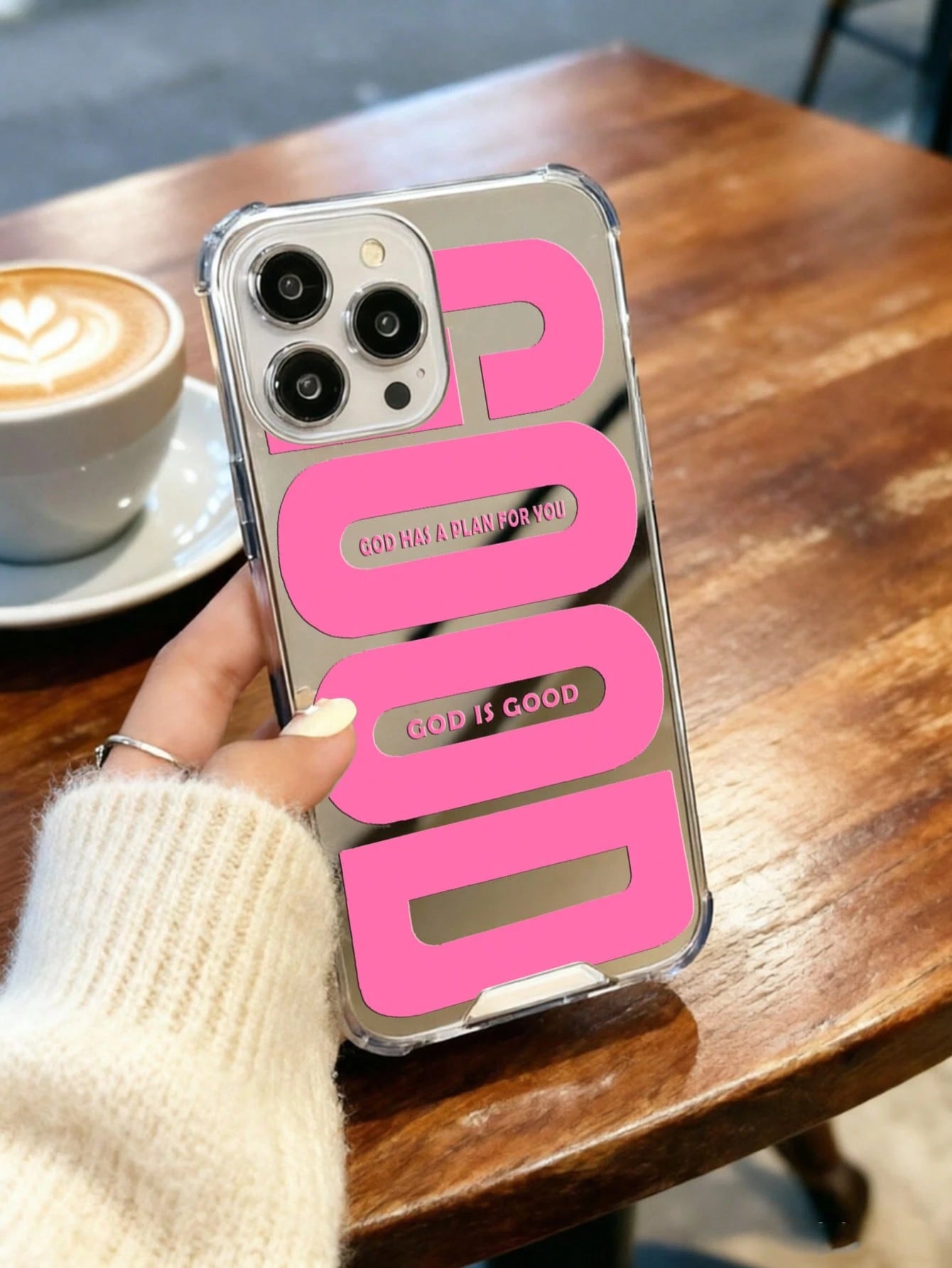 Pink "GOOD" Slogan Shockproof Mirror Acrylic Phone Case, Compatible With IPhone 13/11/17/17pro/16/14/15/15pro/15 Plus/15 Promax/13pro/14pro/12mini/13mini/11promax/12promax/13promax/14promax/14plus/17p