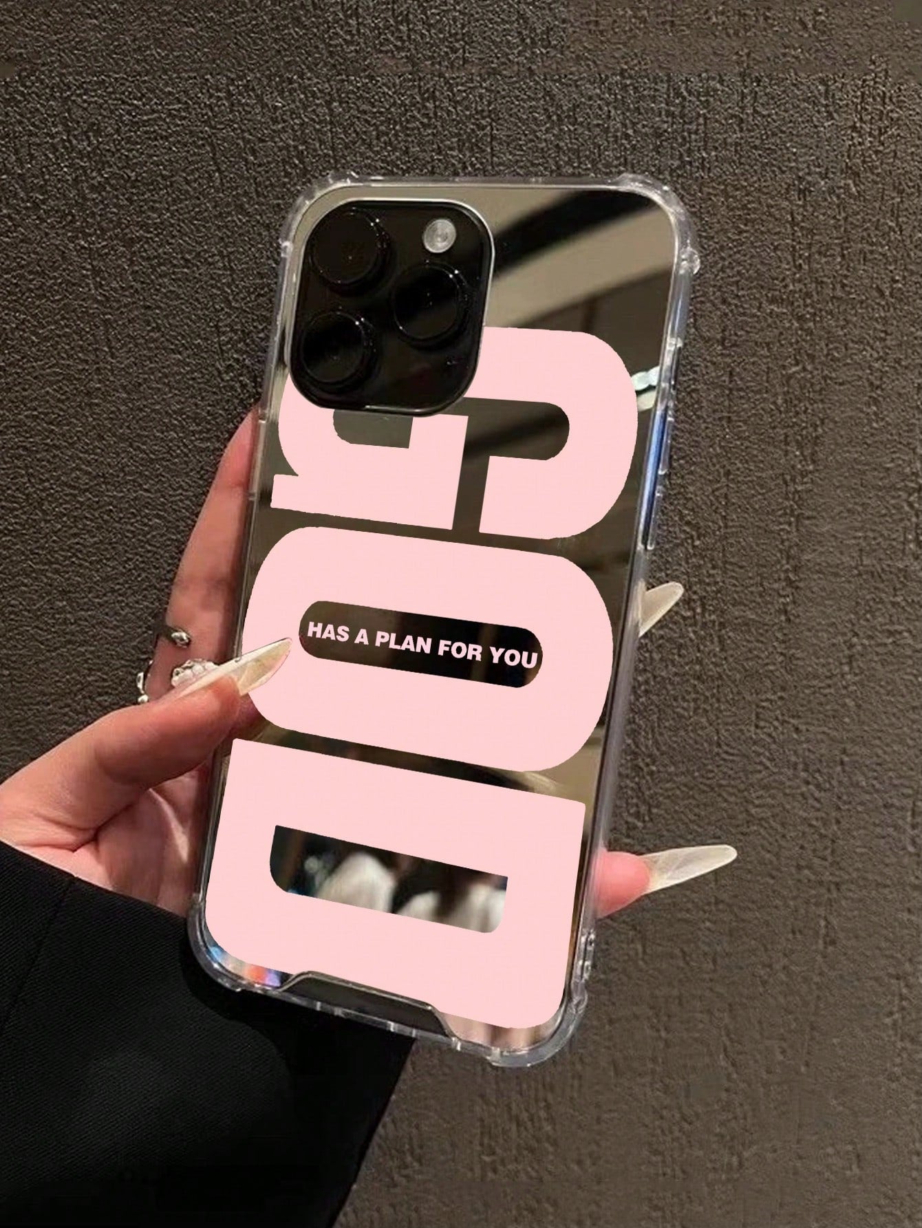 Pink "GOOD" Slogan Shockproof Mirror Acrylic Phone Case, Compatible With IPhone 13/11/17/17pro/16/14/15/15pro/15 Plus/15 Promax/13pro/14pro/12mini/13mini/11promax/12promax/13promax/14promax/14plus/17p
