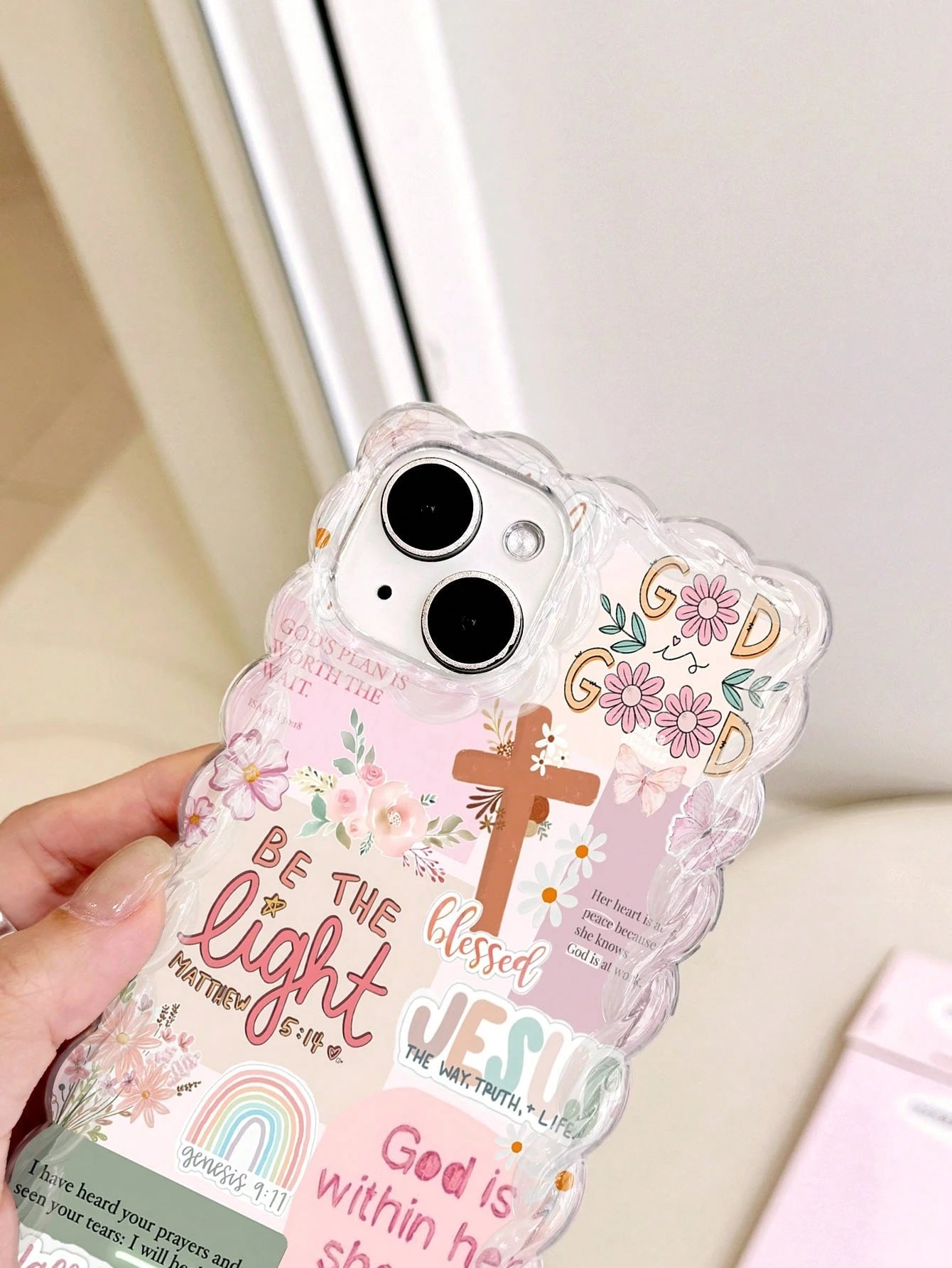Pink Silicone Religious Mythological Figure Elements Shockproof 1pc Retro Newspaper Collage Religious Jesus God Floral Smile Pattern Wavy Frame Anti-Drop Clear Phone Case Compatible With IPhone 11/12
