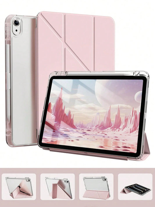 Pink Solid Color Material Basic Pad Case Slim & Fashionable Transparent Protective Case With Pencil Slot And Multi-Angle Y-Shaped Stand, Suitable For 10th Gen 10.9" (2022), 11th Gen 11" (2025), Air 4t