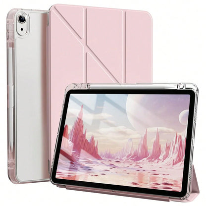 Pink Solid Color Material Basic Pad Case Slim & Fashionable Transparent Protective Case With Pencil Slot And Multi-Angle Y-Shaped Stand, Suitable For 10th Gen 10.9" (2022), 11th Gen 11" (2025), Air 4t
