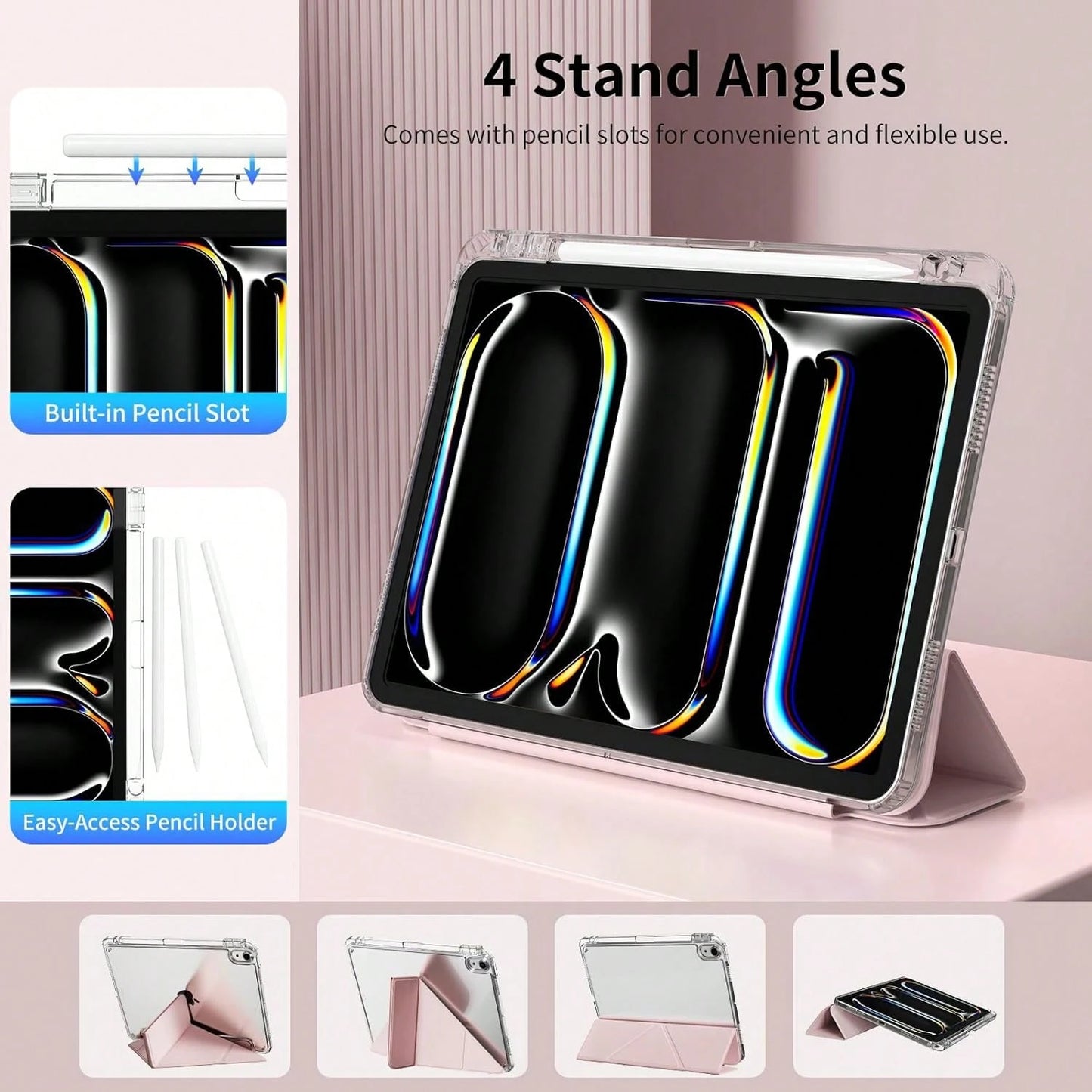 Pink Solid Color Material Basic Pad Case Slim & Fashionable Transparent Protective Case With Pencil Slot And Multi-Angle Y-Shaped Stand, Suitable For 10th Gen 10.9" (2022), 11th Gen 11" (2025), Air 4t