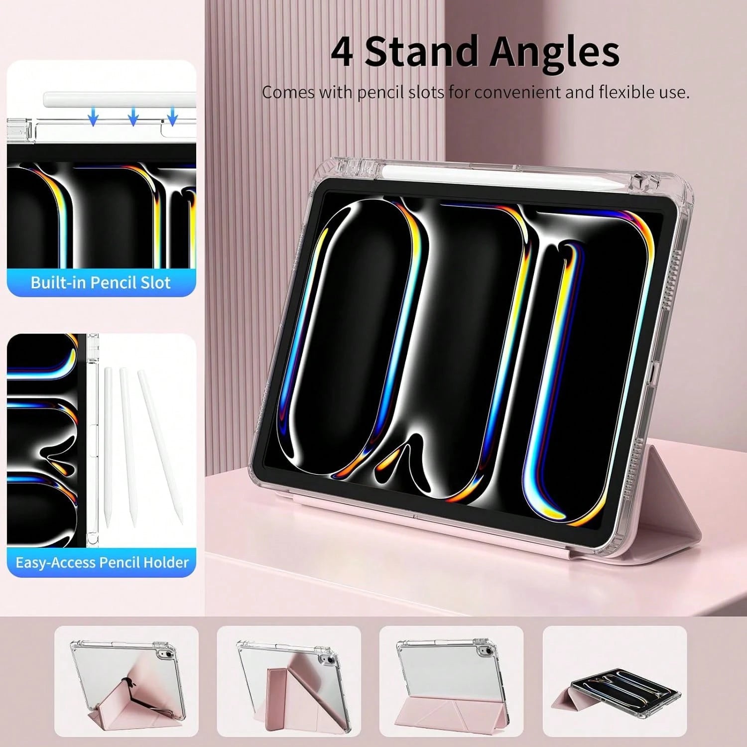 Pink Solid Color Material Basic Pad Case Slim & Fashionable Transparent Protective Case With Pencil Slot And Multi-Angle Y-Shaped Stand, Suitable For 10th Gen 10.9" (2022), 11th Gen 11" (2025), Air 4t