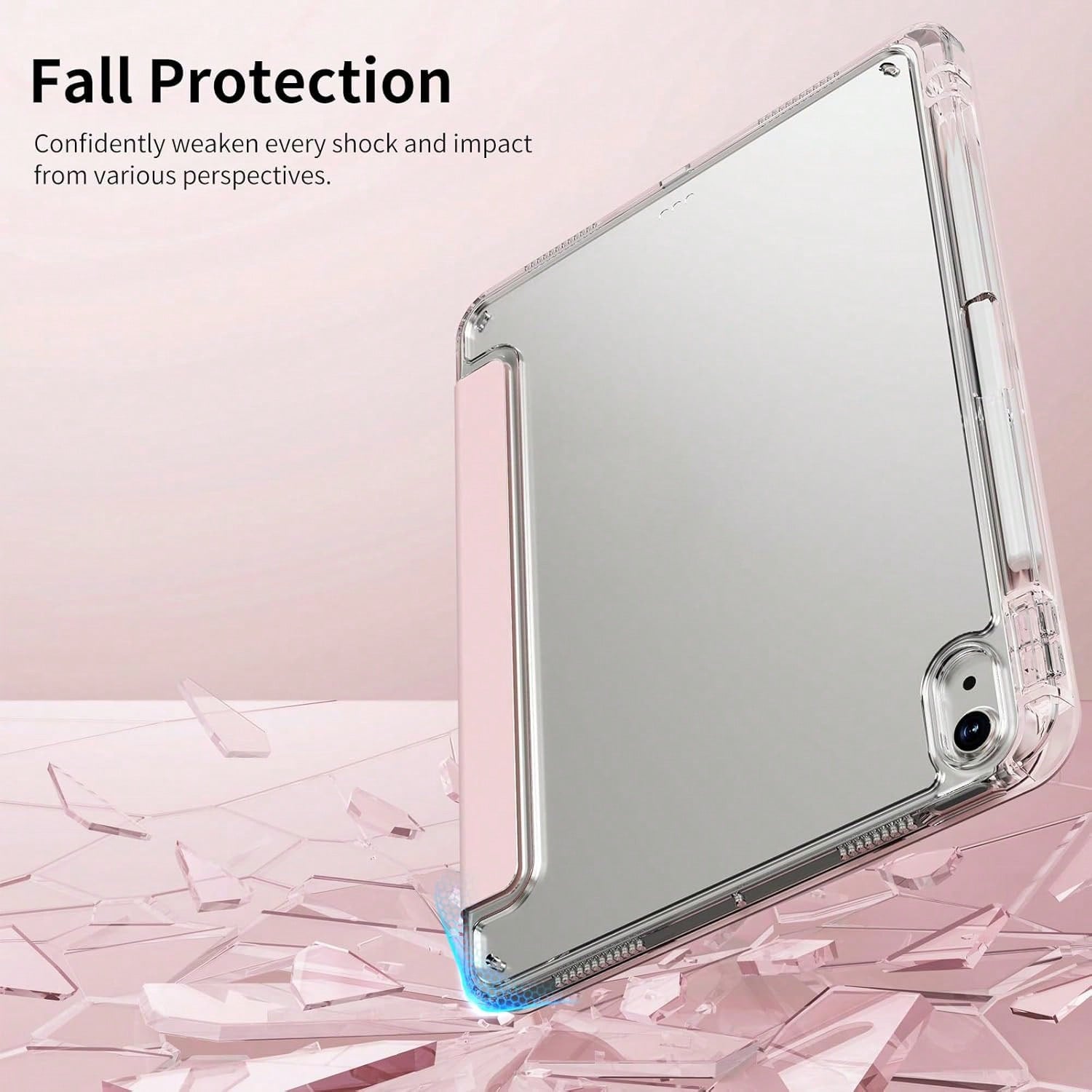 Pink Solid Color Material Basic Pad Case Slim & Fashionable Transparent Protective Case With Pencil Slot And Multi-Angle Y-Shaped Stand, Suitable For 10th Gen 10.9" (2022), 11th Gen 11" (2025), Air 4t
