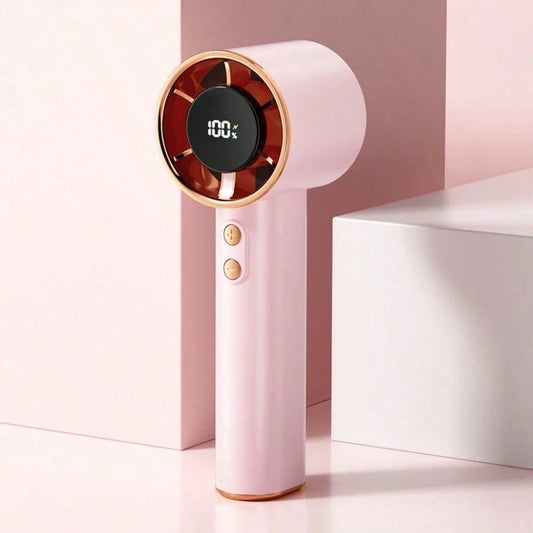 Pink Summer Portable Handheld Mini Fan, Adjustable Personal Air Cooler With Digital Display, USB Rechargeable Pocket Fan, Perfect For Home, Office & Outdoor Use (Charge With Included Original Cable)