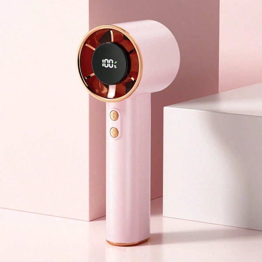Pink Summer Portable Handheld Mini Fan, Adjustable Personal Air Cooler With Digital Display, USB Rechargeable Pocket Fan, Perfect For Home, Office & Outdoor Use (Charge With Included Original Cable)