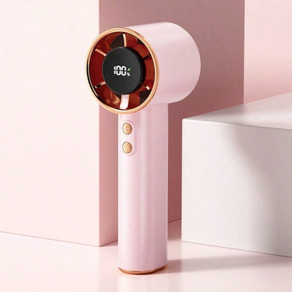 Pink Summer Portable Handheld Mini Fan, Adjustable Personal Air Cooler With Digital Display, USB Rechargeable Pocket Fan, Perfect For Home, Office & Outdoor Use (Charge With Included Original Cable)