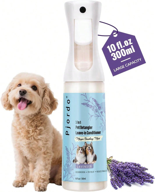 Pjordo 10 Fl Oz Dog Detangler Grooming Spray- Leave-In Conditioner For Dematting, Shedding Control & Itch Relief| Deodorizes & Reduces Tangles, Suitable For All Coat Types