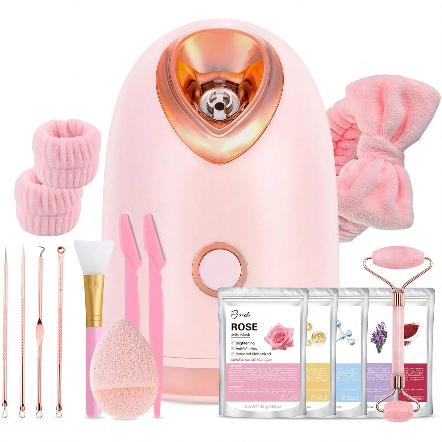 Pjordo Facial Steamer Spa Kit Nano Ionic Face Steamer For Deep Hydration And Moisturization, Home Sauna Spa Sprayer With 17 Pieces Skin Care Tools, Self Care Gifts For Women
