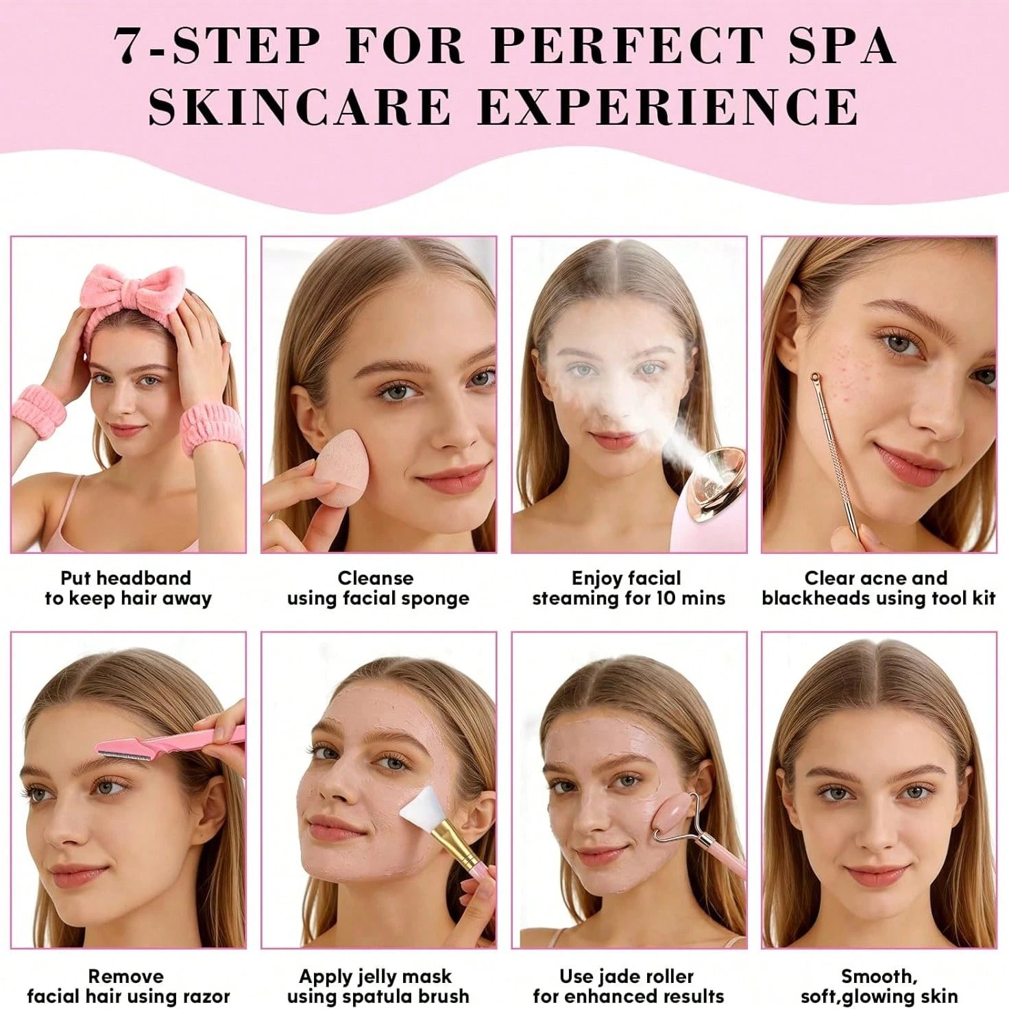 Pjordo Facial Steamer Spa Kit Nano Ionic Face Steamer For Deep Hydration And Moisturization, Home Sauna Spa Sprayer With 17 Pieces Skin Care Tools, Self Care Gifts For Women