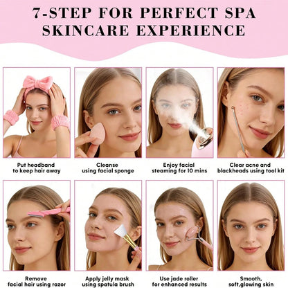 Pjordo Facial Steamer Spa Kit Nano Ionic Face Steamer For Deep Hydration And Moisturization, Home Sauna Spa Sprayer With 17 Pieces Skin Care Tools, Self Care Gifts For Women