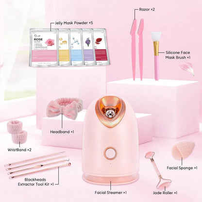 Pjordo Facial Steamer Spa Kit Nano Ionic Face Steamer For Deep Hydration And Moisturization, Home Sauna Spa Sprayer With 17 Pieces Skin Care Tools, Self Care Gifts For Women