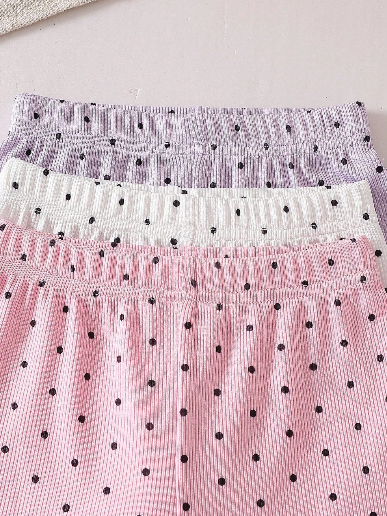 Playful Pals 3pcs Girls Polka Dot Short Sleeve Top And Shorts Set, Fashionable Summer Outfit For Toddlers