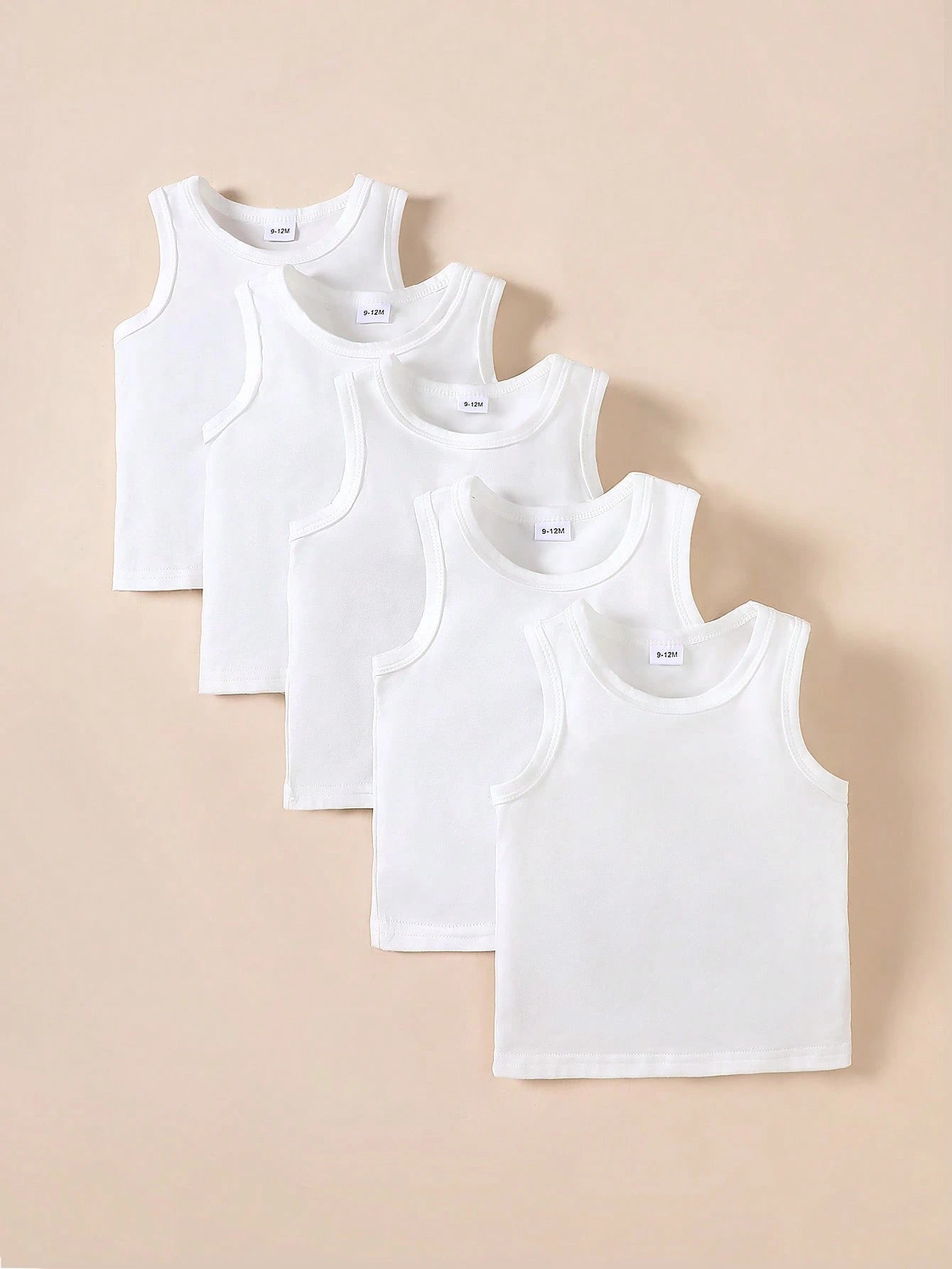 Playful Pals 5pcs/Set Baby Boy White Knitted Sleeveless Vest Tops Summer Casual Family Matching Undershirt For Outdoors Daily Wear Travel Kids' Fashion Tank Tops