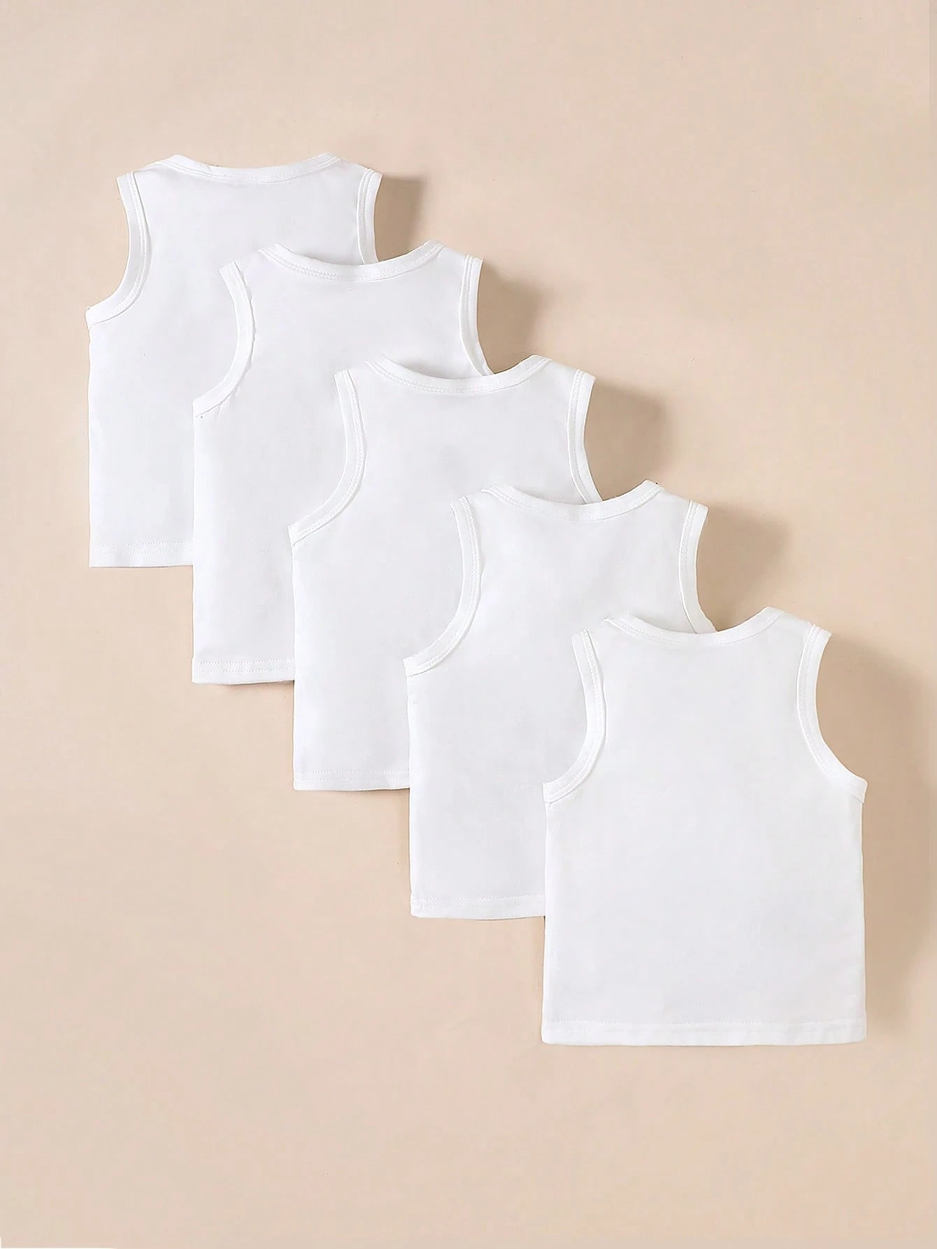 Playful Pals 5pcs/Set Baby Boy White Knitted Sleeveless Vest Tops Summer Casual Family Matching Undershirt For Outdoors Daily Wear Travel Kids' Fashion Tank Tops