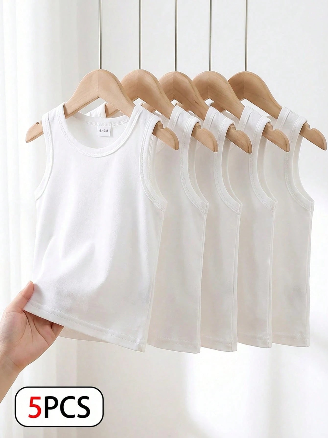 Playful Pals 5pcs/Set Baby Boy White Knitted Sleeveless Vest Tops Summer Casual Family Matching Undershirt For Outdoors Daily Wear Travel Kids' Fashion Tank Tops
