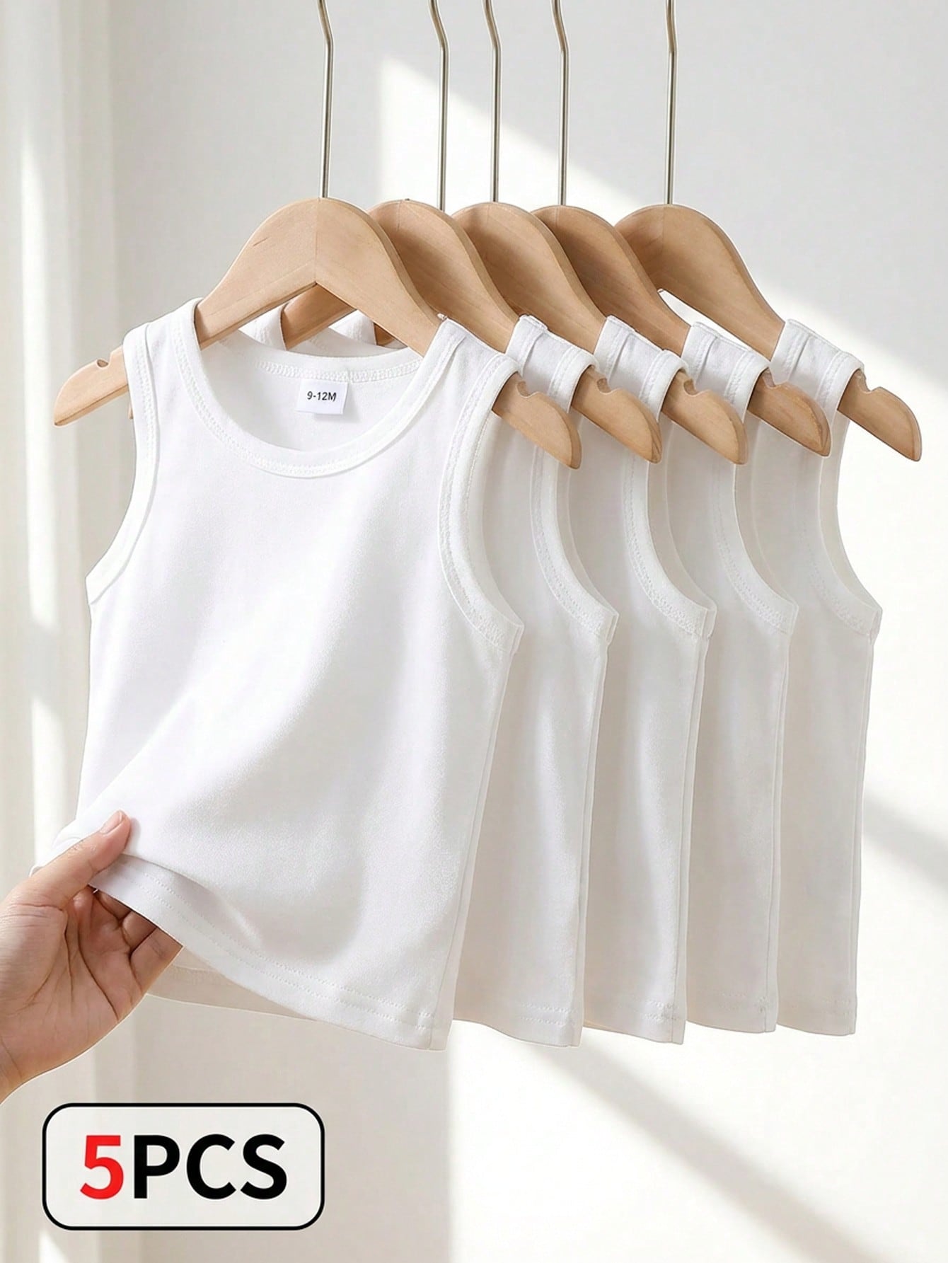 Playful Pals 5pcs/Set Baby Boy White Knitted Sleeveless Vest Tops Summer Casual Family Matching Undershirt For Outdoors Daily Wear Travel Kids' Fashion Tank Tops