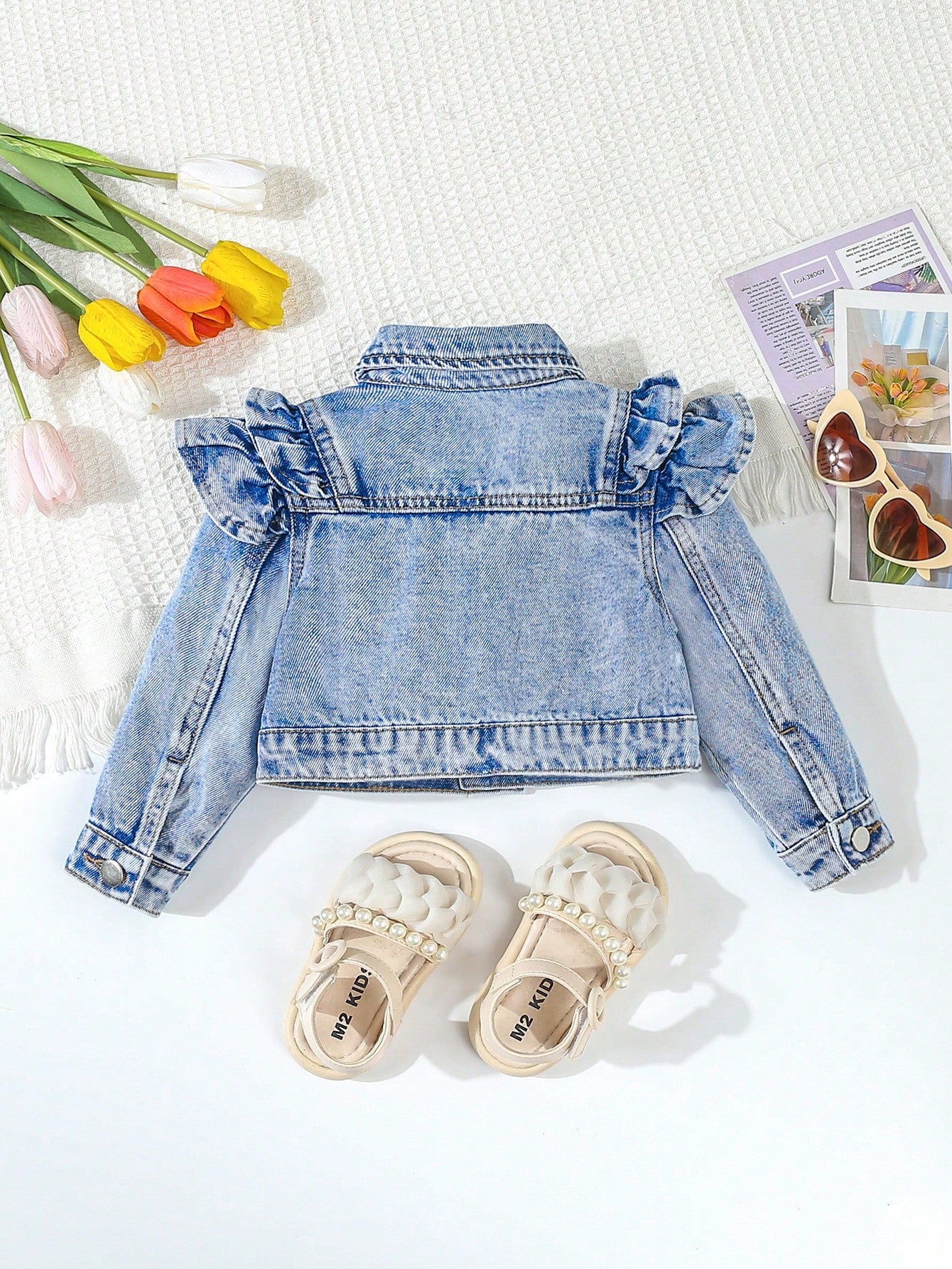 Playful Pals Baby/Baby GirlNew Double Ruffle Retro Fashion Denim Short Jacket, Baby Jean Jacket, Girls Ruffle Denim Jacket,Tops Fall Winter
