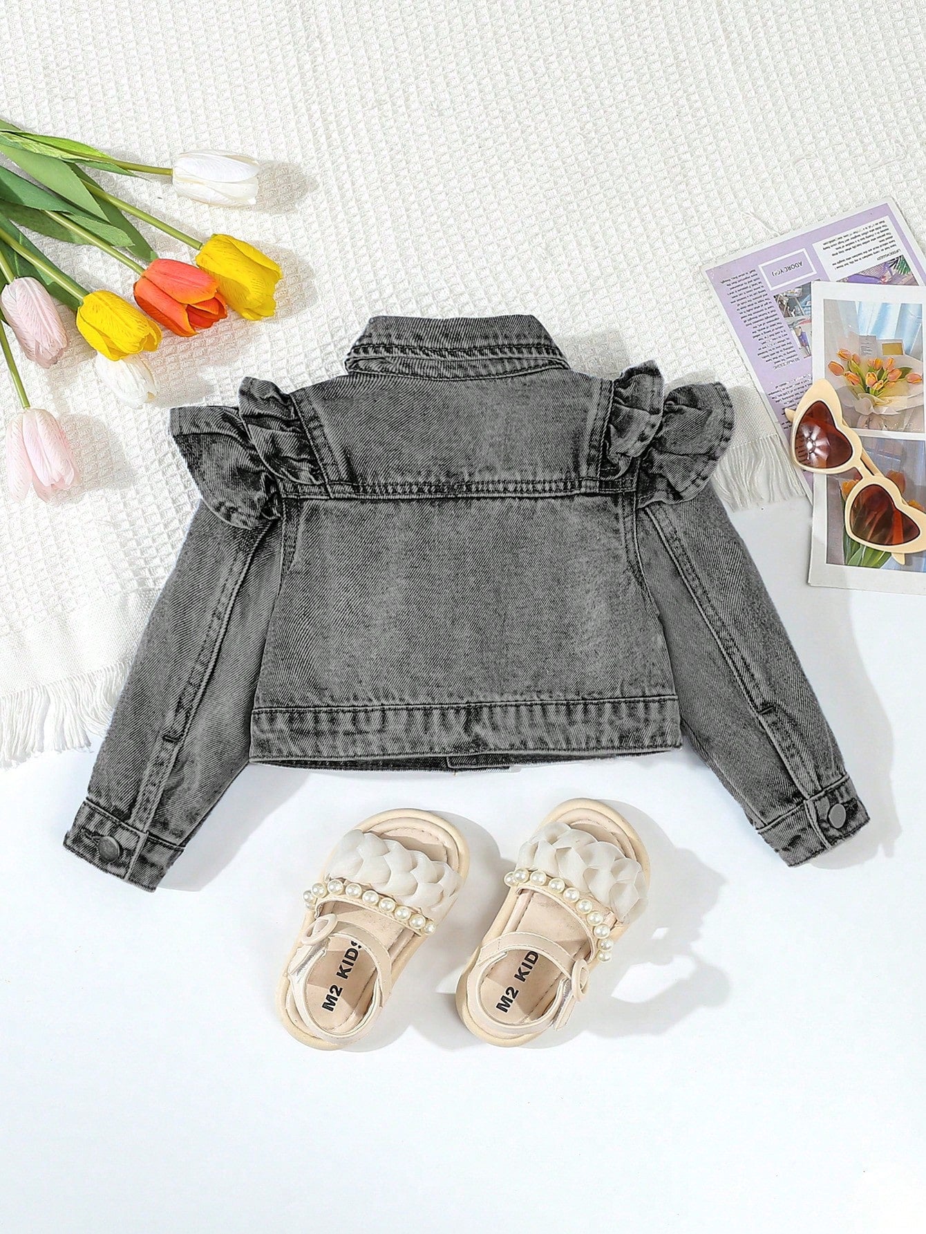 Playful Pals Baby/Baby GirlNew Double Ruffle Retro Fashion Denim Short Jacket, Baby Jean Jacket, Girls Ruffle Denim Jacket,Tops Fall Winter