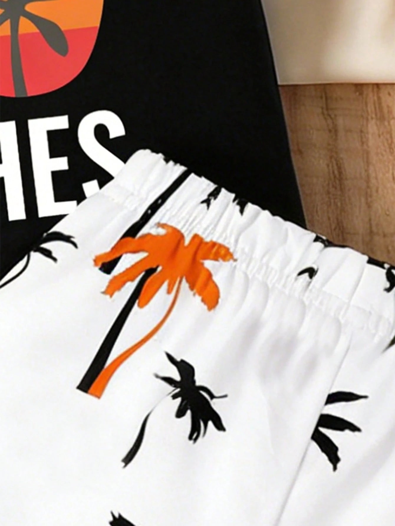 Playful Pals Baby Boy 3-Piece Outfit: Sunglasses, Letter Print Tank Top, Palm Tree Print Shorts, Suitable For Summer Outings